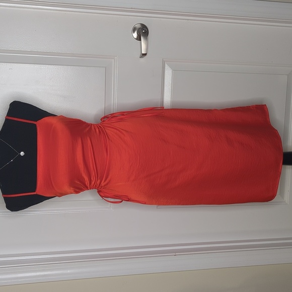 Christian Lacroix Square Neck Keyhole Satin Midi Dress Side Ties Orange Red XS - Picture 5 of 13